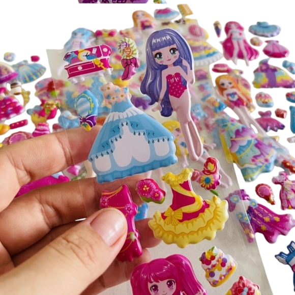 2 Packs 3D Cartoon Dress-Up Girl Puffy Stickers Adorable PVC Bubbles for Kids - Picture 8 of 15